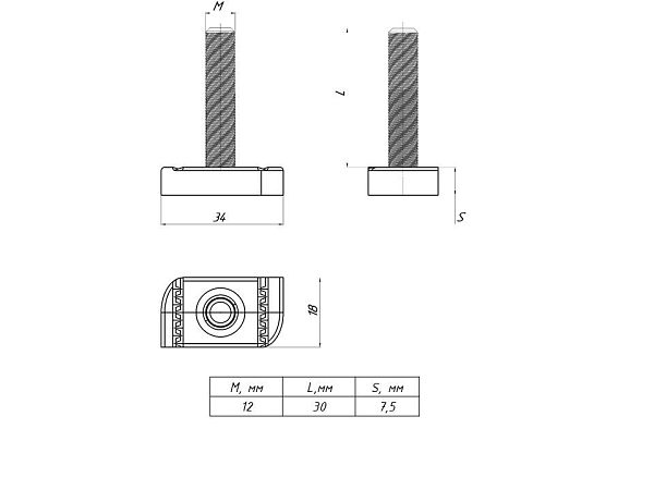 STRUT-Т-болт М12x30 EKF