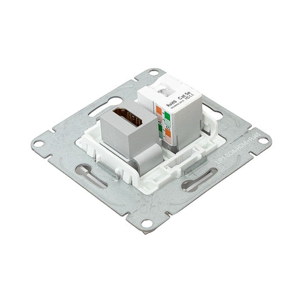 Механизм розетки HDMI+RJ45 (cat5), алюминий Эпика EKF