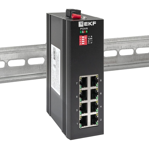 Промышленный неуправляемый коммутатор U-8GT, 8 портов 10/100/1000Base-T(X) RJ45, монтаж на динрейку TSX EKF
