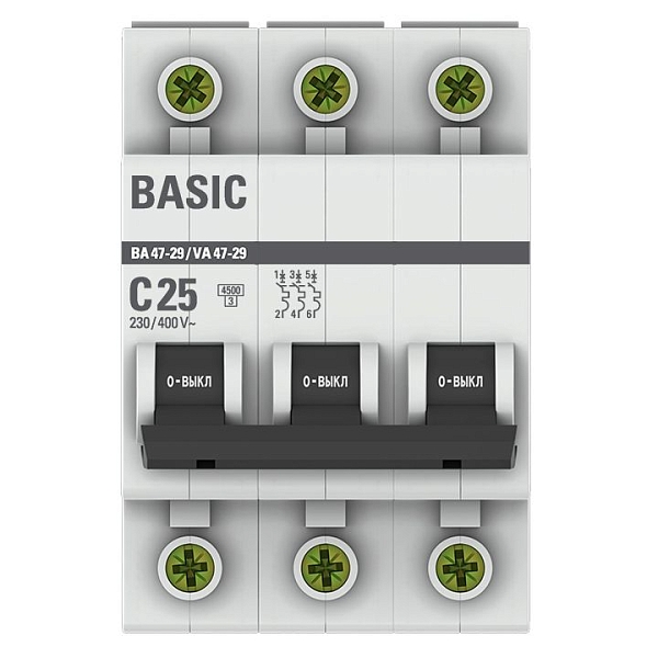 Автоматический выключатель ВА 47-29 3P 25А (C) 4,5кА BASIC