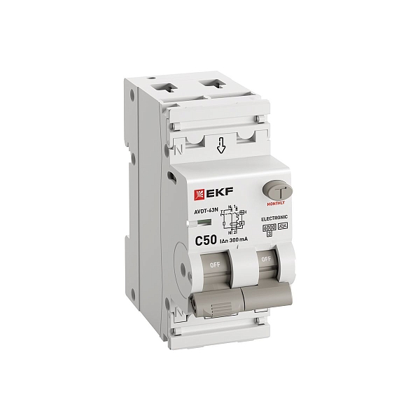 Автоматический выключатель дифференциального тока АВДТ-63N 1P+N 50А характеристика C 300мА тип A электронный 6кА PROXIMA EKF