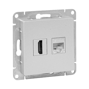 Механизм розетки HDMI+RJ45 (cat5), алюминий Эпика EKF