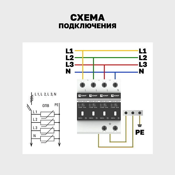 Ограничитель импульсных напряжений ОПВ-C/4P In 20кА 440В с сигн. EKF