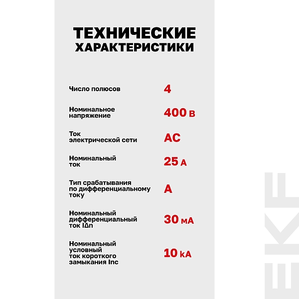 Выключатель дифференциального тока DV 4P 25А 30мА тип A электромеханичекий 10kA AVERES EKF