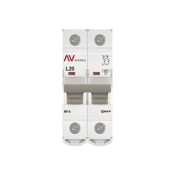 Выключатель автоматический AV-6 2P 20A (L) 6kA EKF AVERES