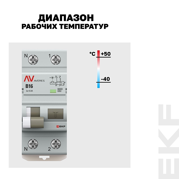 Автоматический выключатель дифференциального тока DVA-6 1P+N 16А характеристика B 300мА тип A электромеханический 6кА AVERES EKF