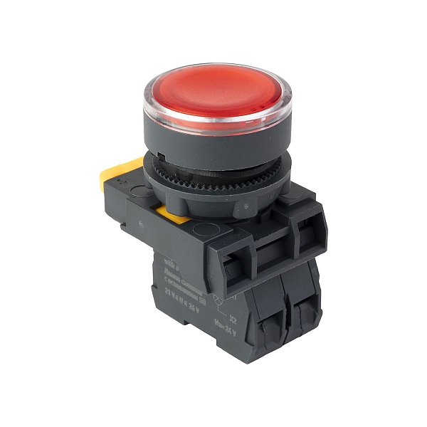 Кнопка SB-27 плоская без фиксации c подсветкой 24V DC 1NC красная IP65 EKF
