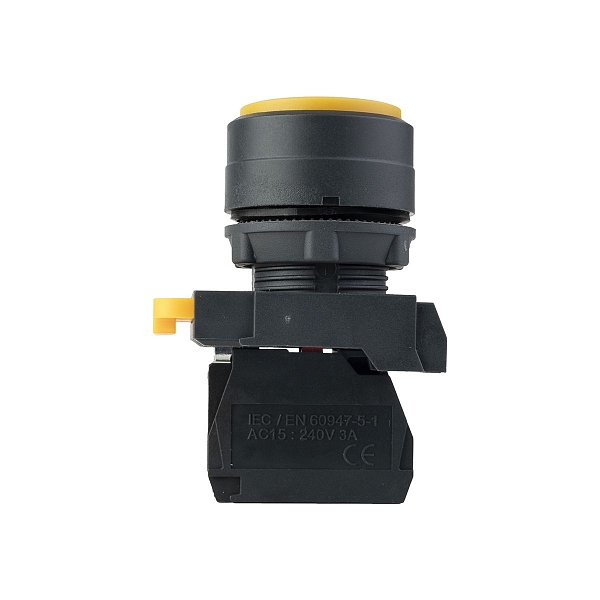 Кнопка выпирающая SB-35 с фиксацией 1NC желтая IP65 EKF