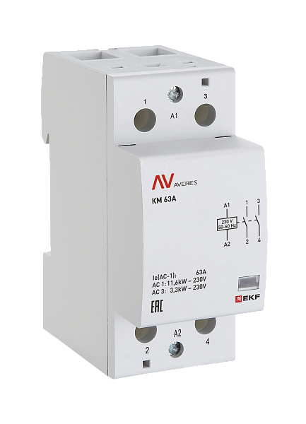 Контактор модульный КМ 63А 2NC 230В АС (2 мод.) AVERES EKF