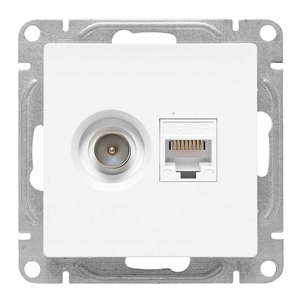 Механизм розетки TV+RJ45 (cat5), белый Эпика EKF