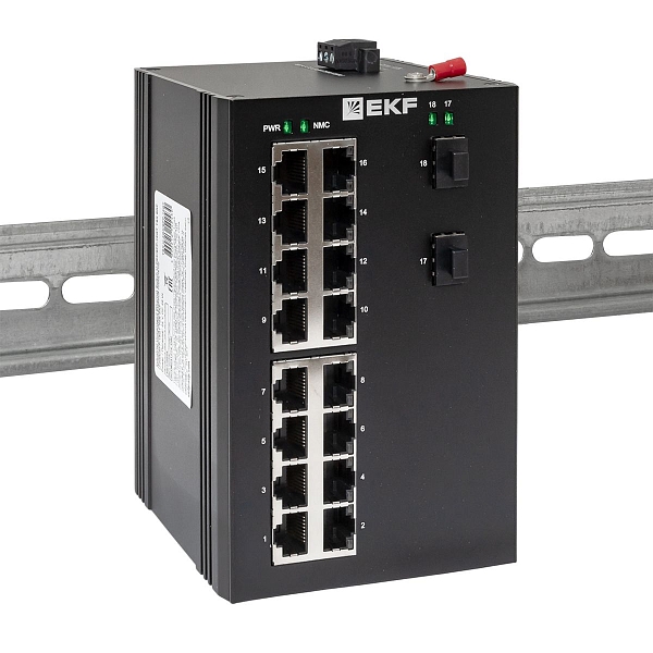 Промышленный неуправляемый коммутатор U-2GX/SFP-16GT, 2 порта 1000Base-X SFP, 16 портов 10/100/1000Base-T(X) RJ45, монтаж на динрейку TSX EKF