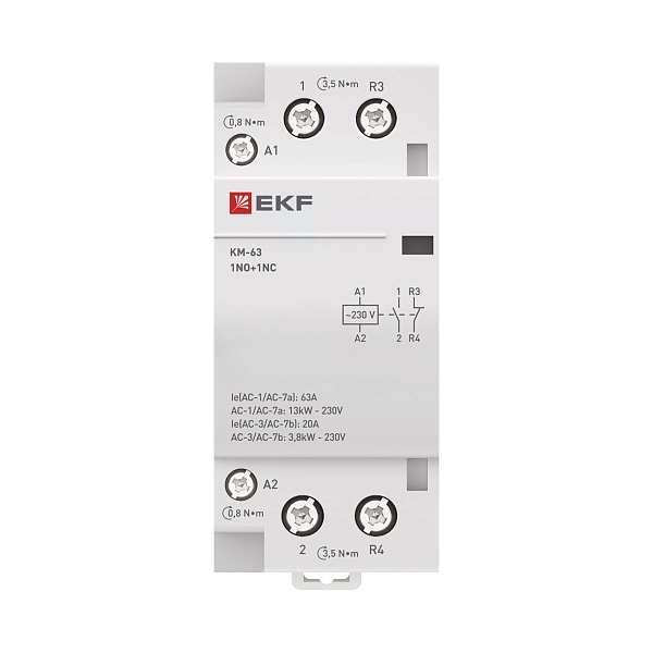 Контактор модульный КМ 63А 1NO+1NC 230В АС (2 мод.) PROXIMA EKF